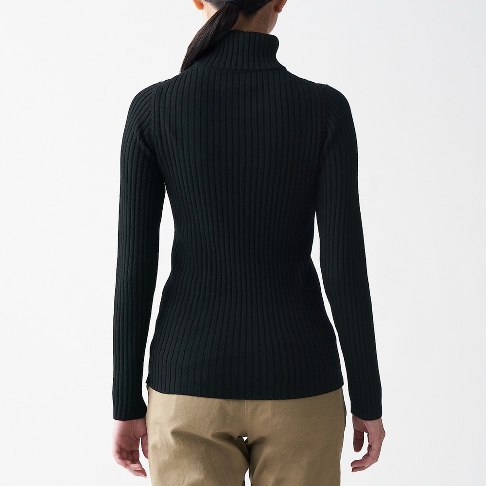Muji Women's Non‐Itchy Wide Rib Turtle Neck Jumper Sweater